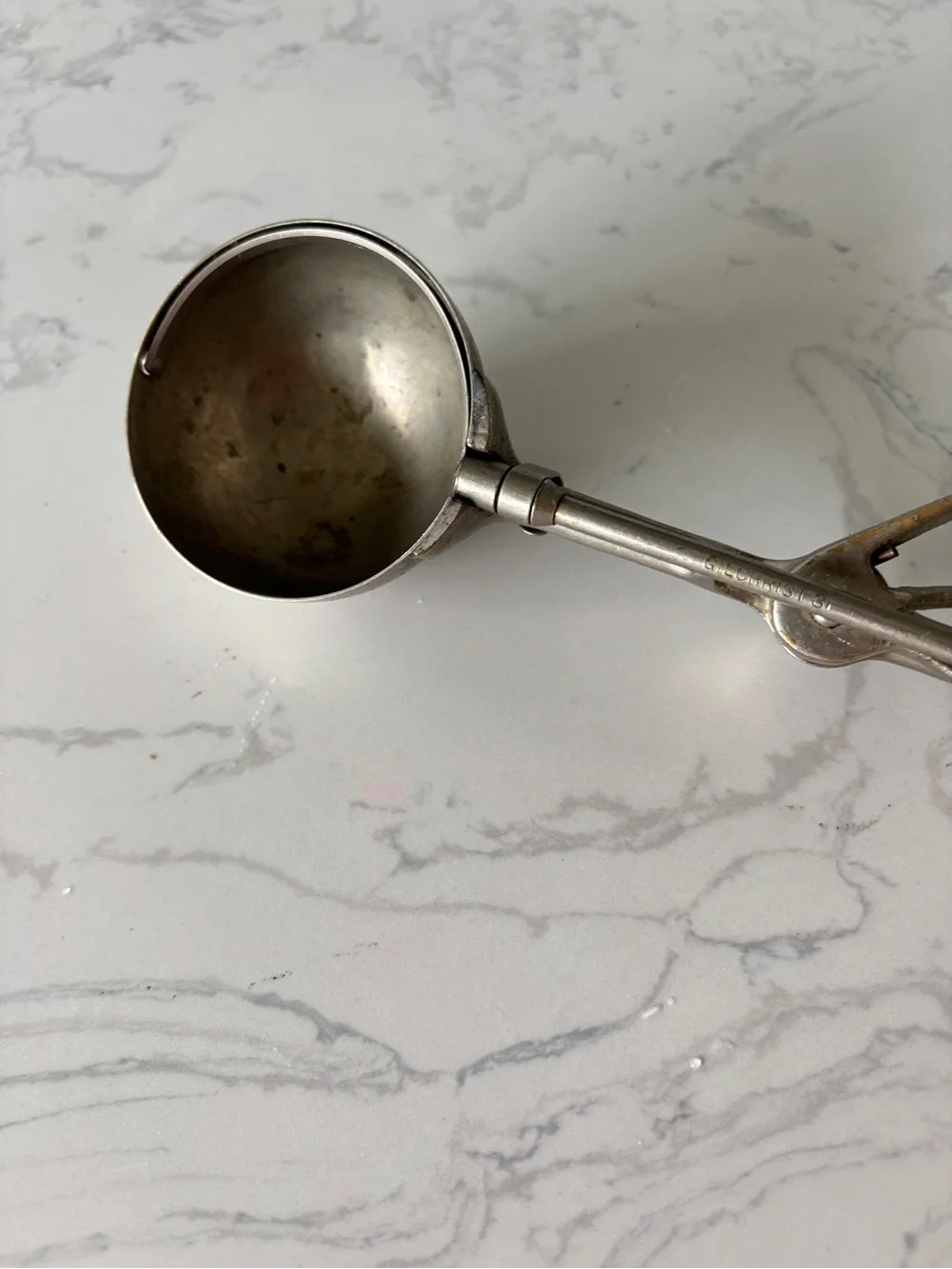 Antique Gilchrist 31 Mechanical Ice Cream Scoop with Wooden Handle